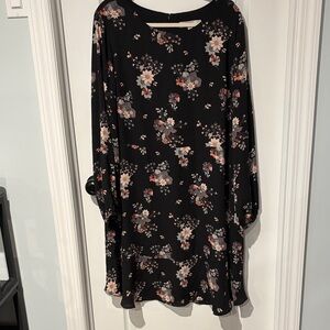 LOFT Black Floral Long Sleeve Dress